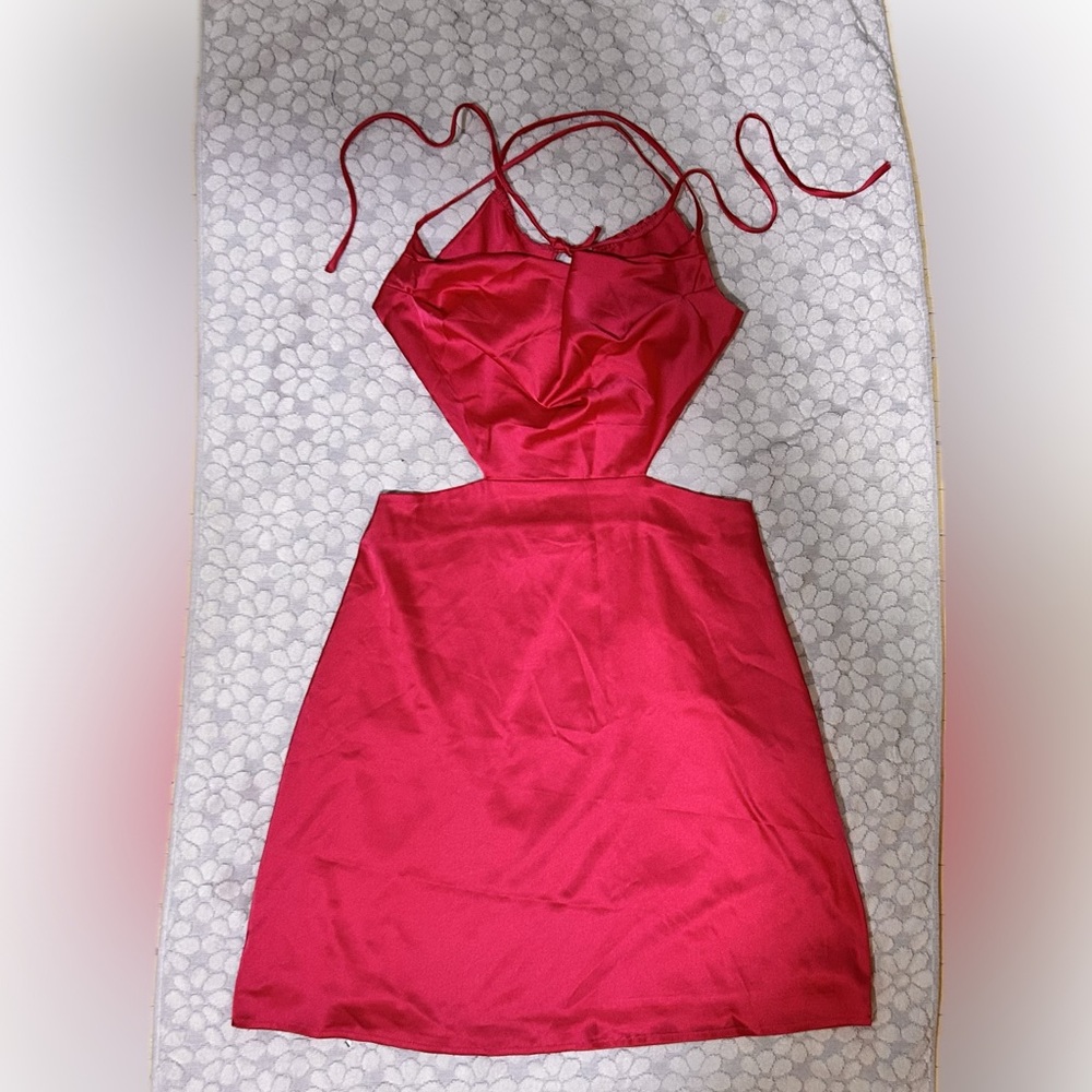 Verdusa Women's Pink Draped Cut Out Crisscross Tie Backless Satin Dress Size M - Picture 6 of 13